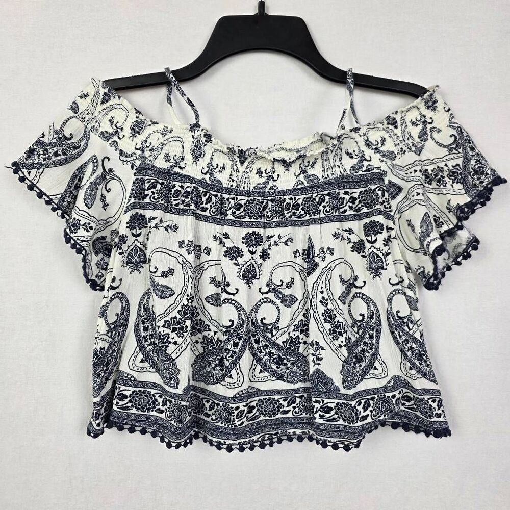 Charlotte Russe.Blue Paisley Off Shoulder Crop Top XS